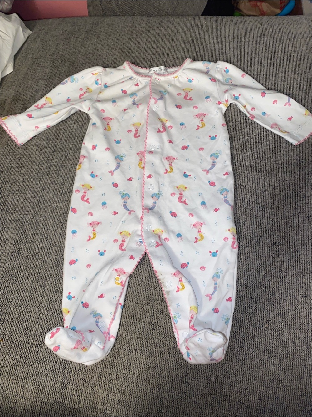 Kissy Kissy Underwater Mermaids Pima Cotton Snap Footie 3-6M EUC